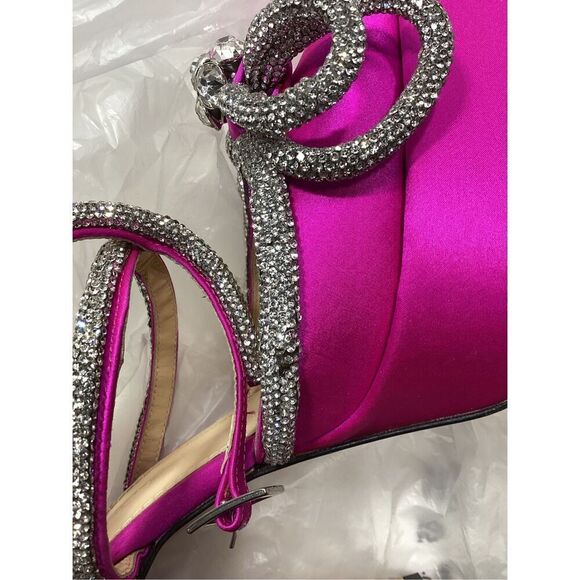 Mach & Mach 140 Double Bow Crystal Embellished Silk Satin Platform Pumps - Picture 15 of 16